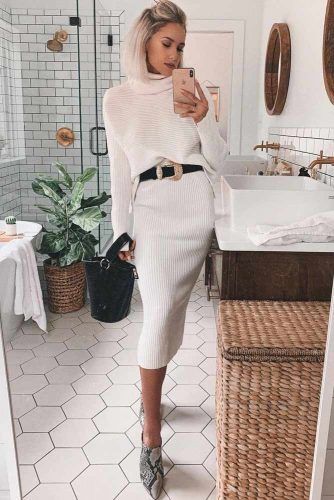 Knitted Skirt And Sweater Brunch Outfit #skirt