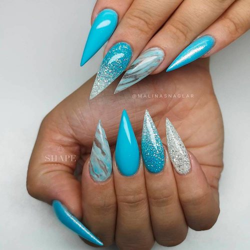 Mermaid Blue Stiletto Nails