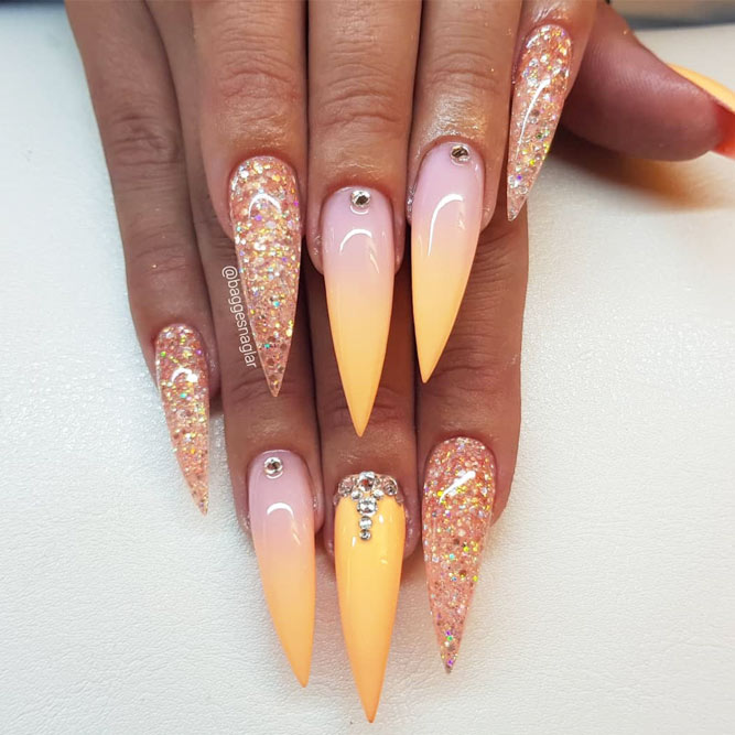 Long Stiletto Nails With An Ombre Design #ombrenails