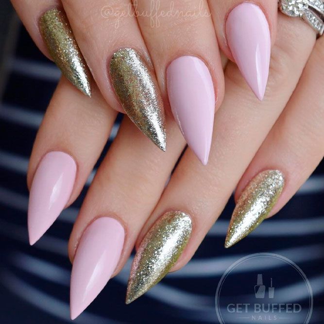 Glitter Stiletto Nails #glitternails #nudenails