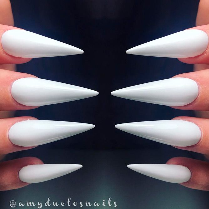 Easy White Stiletto Nails Design #whitenails #simplenails