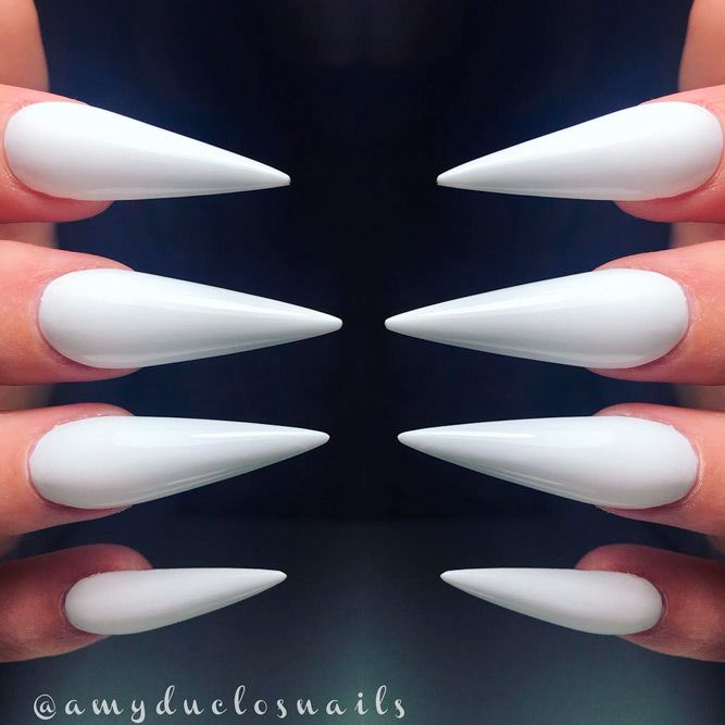 white pointed acrylic nails