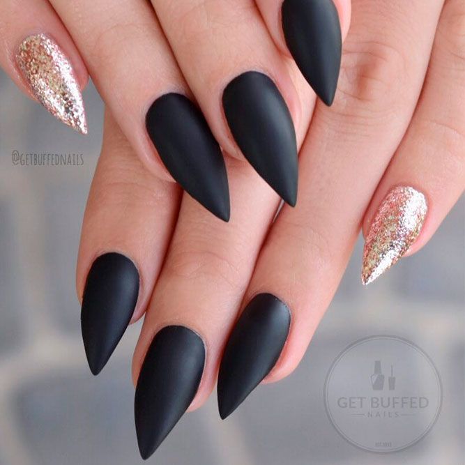 Black Matte Stiletto Nail Designs