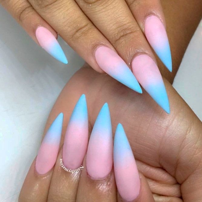 Pink And Blue Ombre Stiletto Nails #mattenails #ombrenails