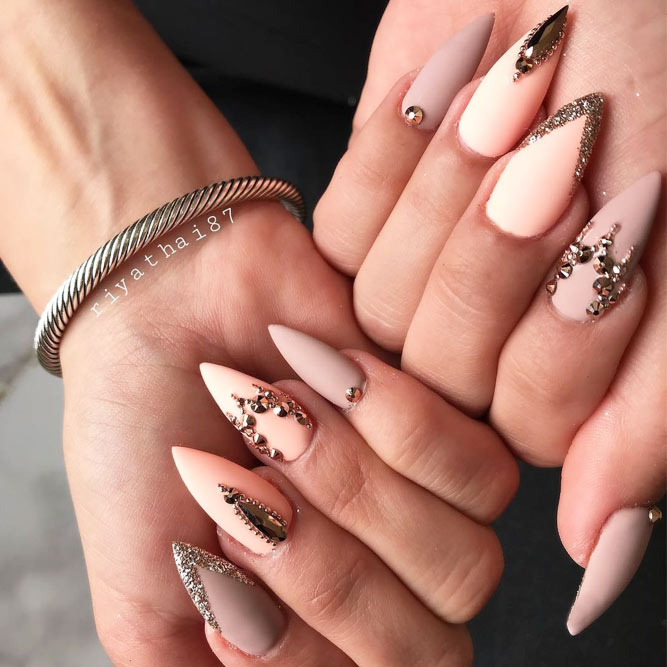 Glamorous Long Stiletto Nails With Nude Colors #nudenails