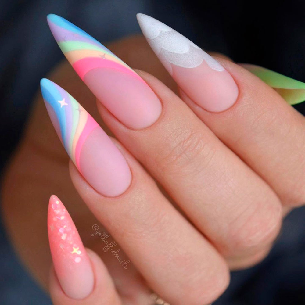 Glamorous Long Stiletto Nails With Nude Colors