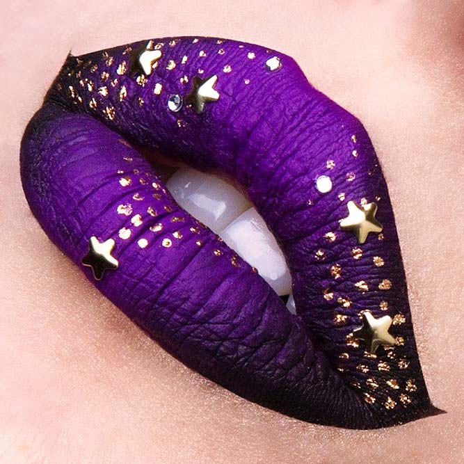 Creative Purple Lips With Glitter & Sequins