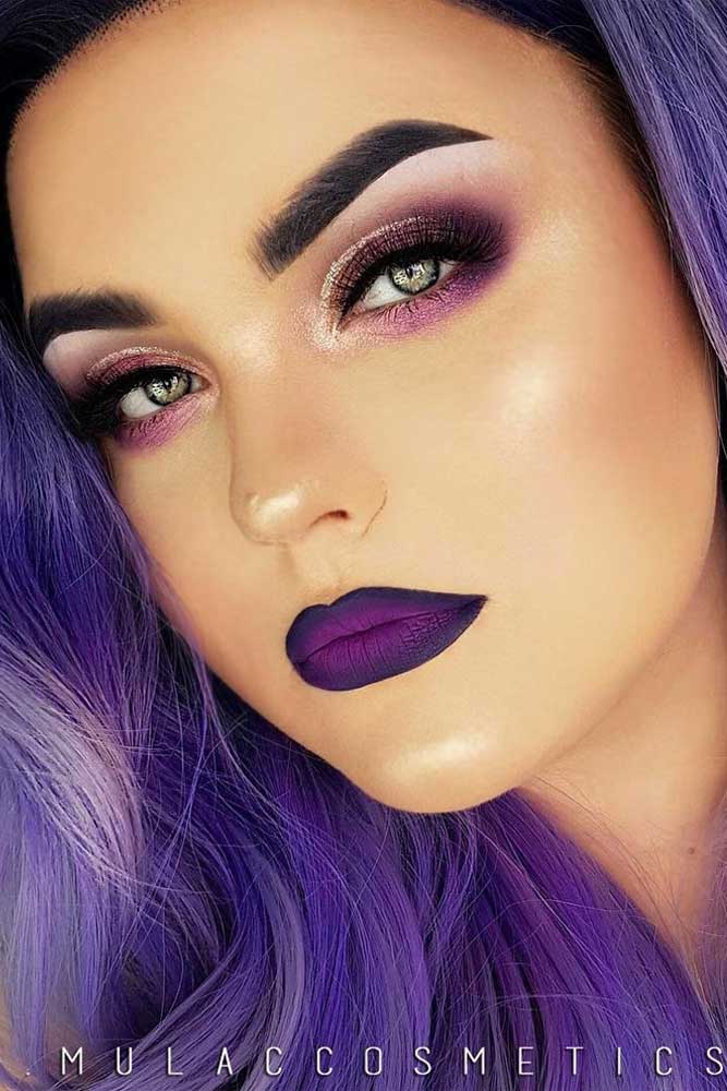 Night Makeup Ideas With Purple Lipstick