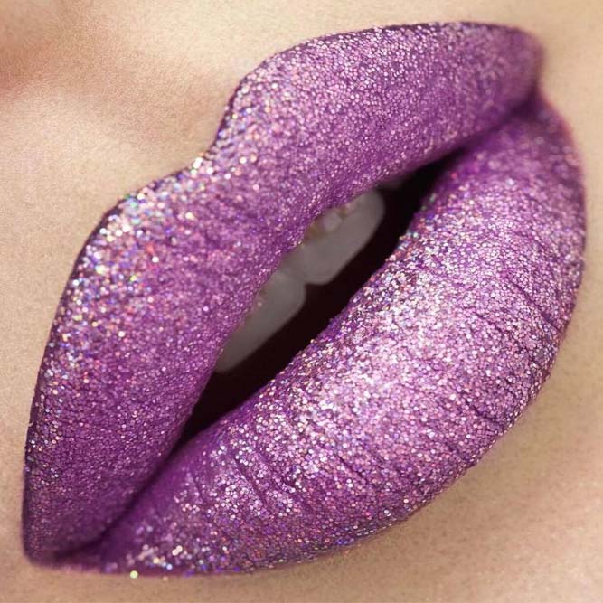 Creative Purple Lips With Glitter & Sequins