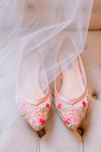 Capron Wedding Flats With Bright Flowers #flowersshoes #weddingshoes 