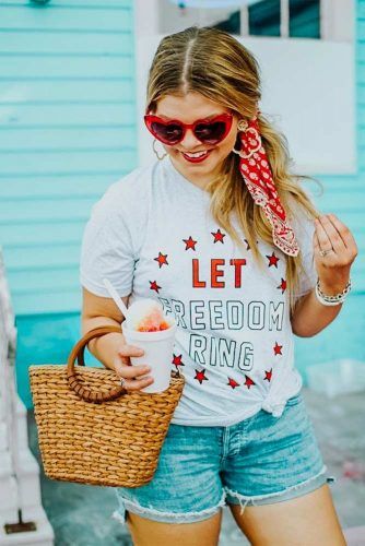 T-shirt With Denim Shorts 4th Of July Outfit #tshirt #denimshorts