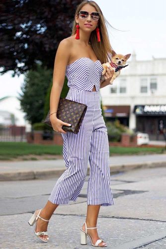 Cocktail Outfit Idea For 4th Of July #cocktailoutfit #stripedjumpsuit