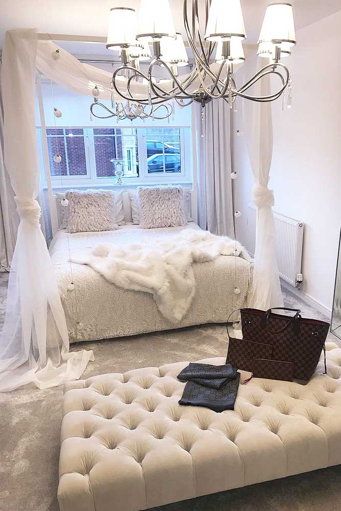 Glam Bedrom Design In Neutral Colors #canopybed #fur