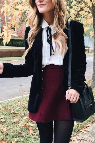 Back To School Outfits With Skirt And Blouse #miniskirt #blazer #blouse
