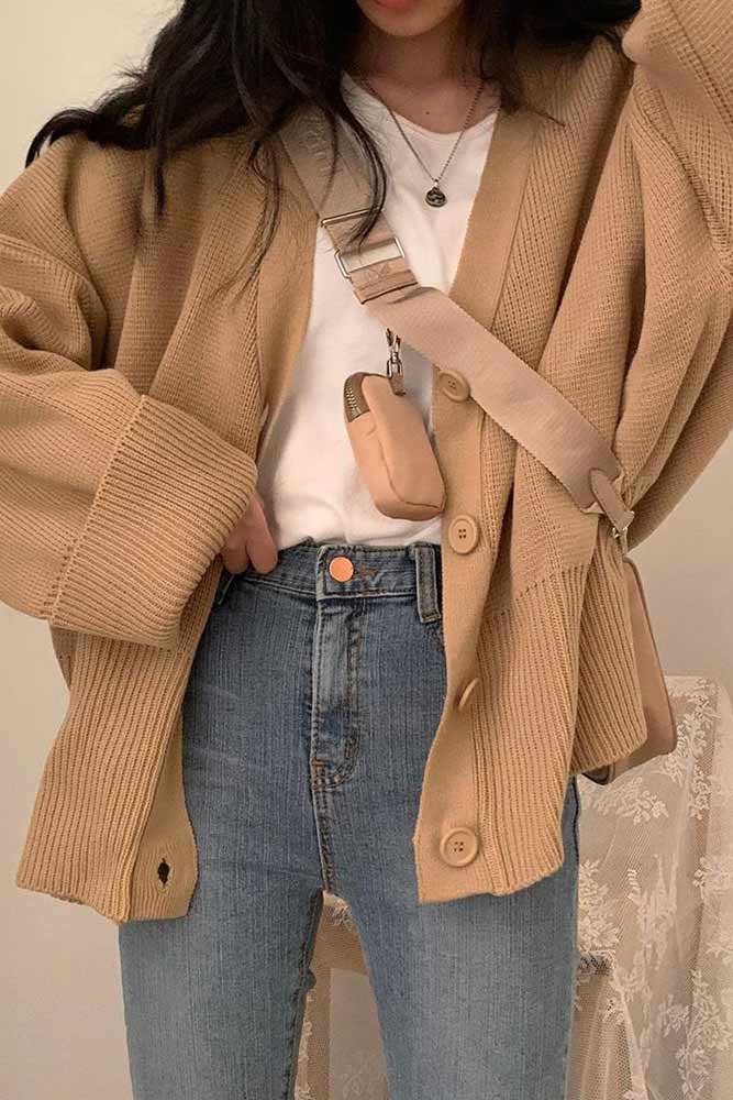 Oversize Cardigan With Jeans #cardigan