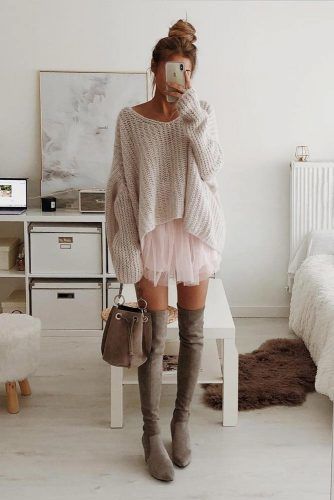 Oversize Sweater With Skirt And OTK Boots #otkboots #sweater