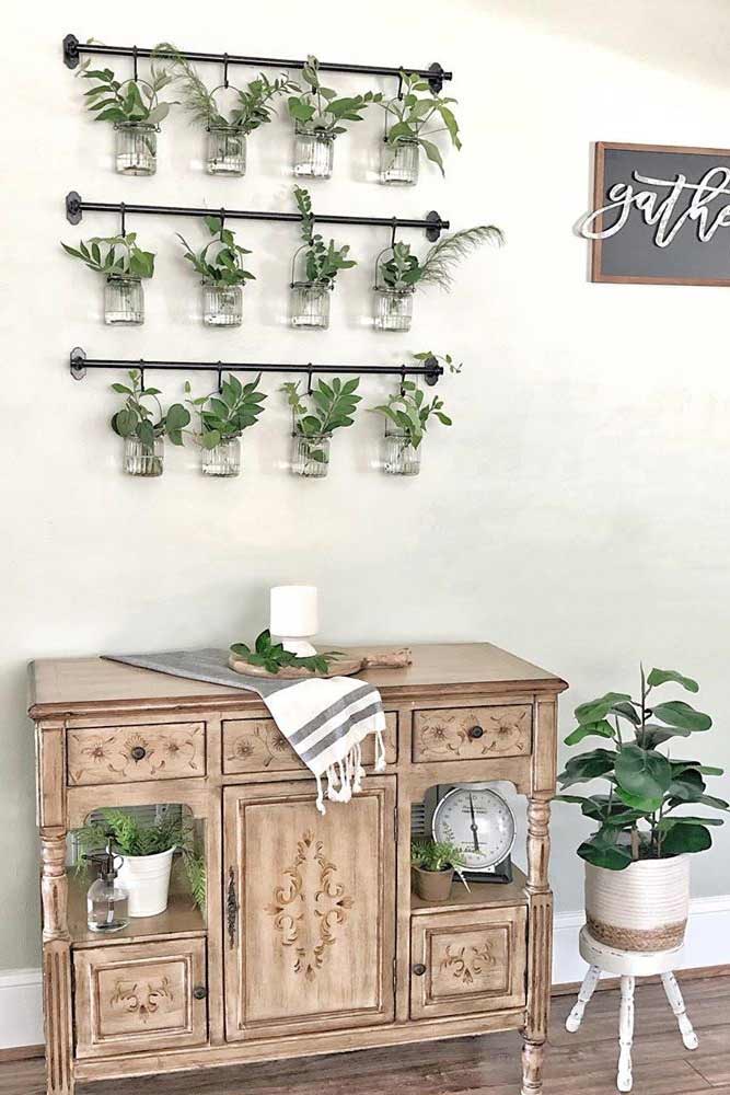 Wall Decor With Greenery In Jars #greenery