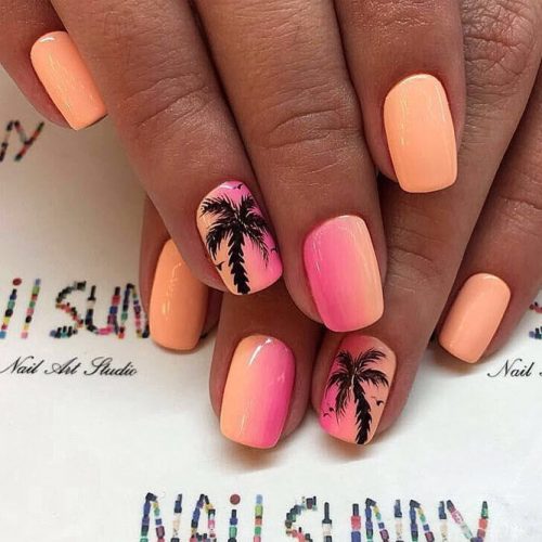 Tropical Paradise Short Nail Design #tropicalnails #palmnailart