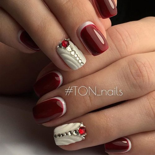 Dark Red And White Nail Design #rednails #negativespace