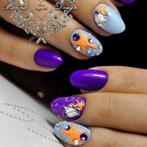 Fresh Short Nails Design With Starfish Art #starfish #patternednails