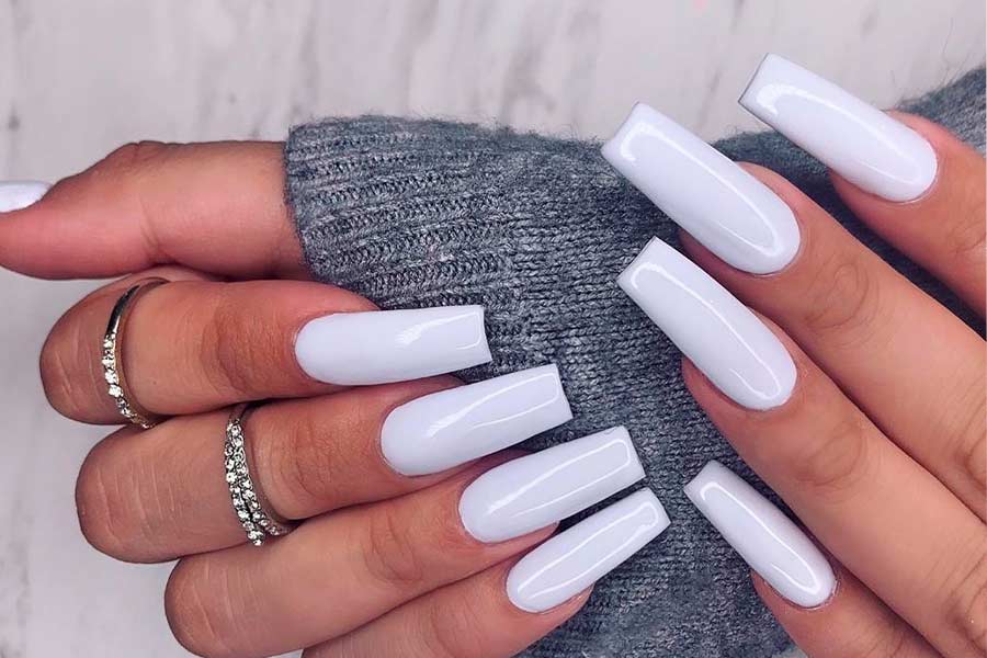 White Marble Coffin Nails - wide 8