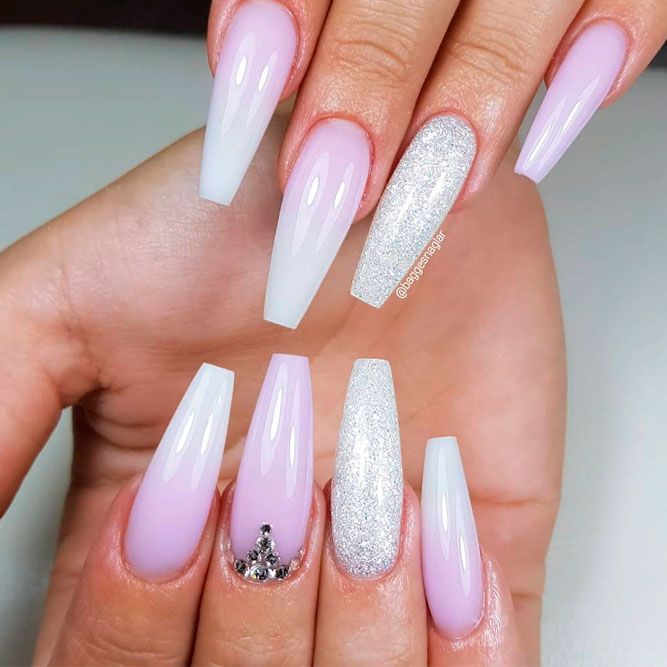Soft Ombre With Glitter Accented Finger #glitternails #ombrenails