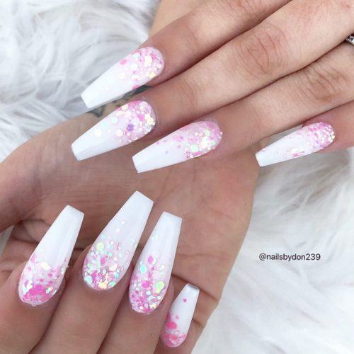 Flower Milky White and Tan Press on Nails With Glitter-long Coffin Press on  Nails - Etsy