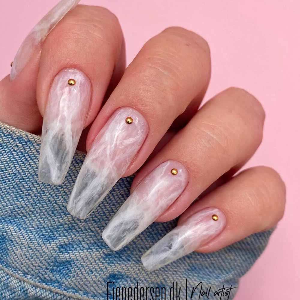 Coffin Nails With Transparent Marble Patterns #marblenails