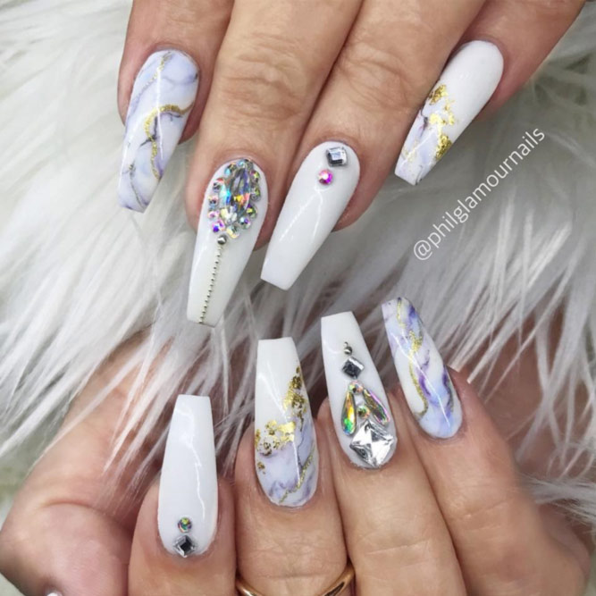 33 Fancy White Coffin Nails Designs