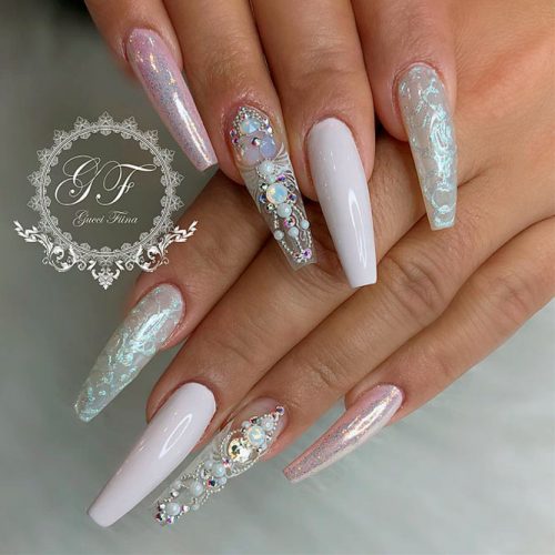 33 Fancy White Coffin Nails Designs