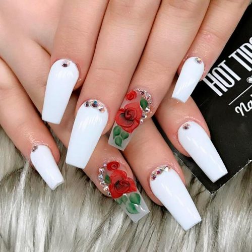 33 Fancy White Coffin Nails Designs