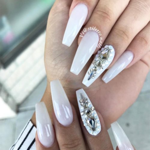 Get White Coffin Nails With Rhin Pics