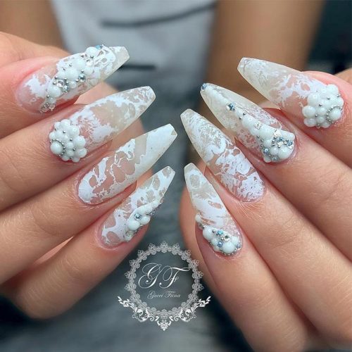 Transparent Nails With White Patterns #patternednails