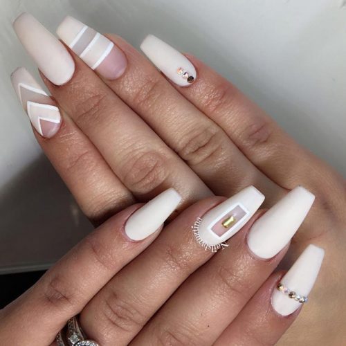 33 Fancy White Coffin Nails Designs