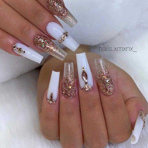 Glam Coffin Nails With Glitter Ombre #goldglitter