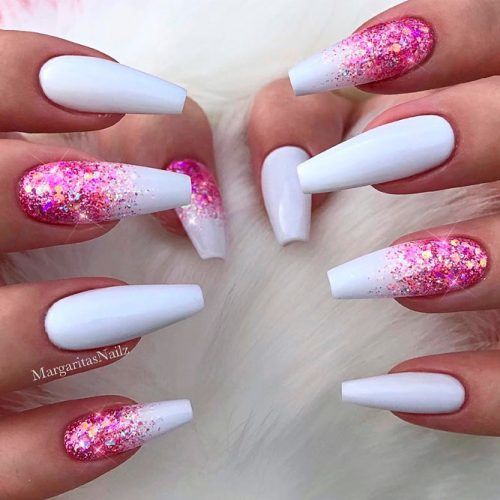 Amazon.com: Aksod Glossy Gradient White Press on Nails Long Square Coffin  Fake Nails Glitter Sequins Art Acrylic False Nails Tips Ballerina Nails for  Women and Girls : Beauty & Personal Care