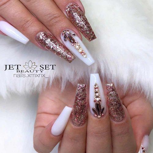 White And Rose Gold Nails Design #rosegoldnails