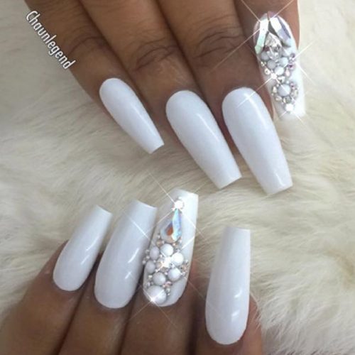 33 Fancy White Coffin Nails Designs