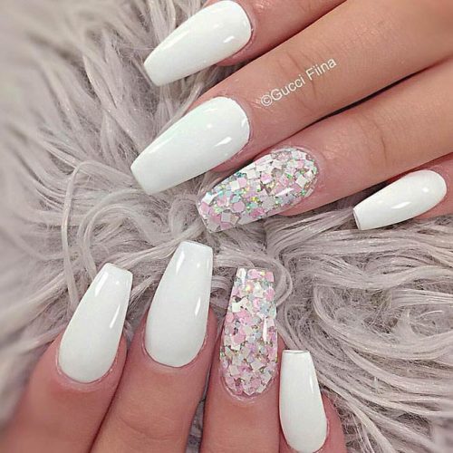 Ombre Glitter Faux Ongles White French Tips Stiletto Custom Deisgner False  Nails With Rhinestones Bowknot Decoration - False Nails - AliExpress