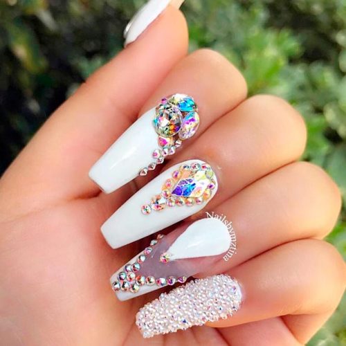 74 White Nails With Diamonds That Will Amaze You