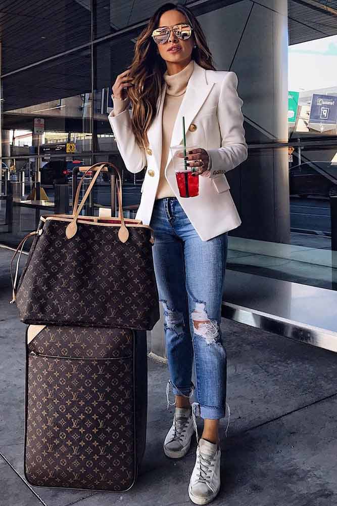 Jacket With Ripped Jeans Travel Outfit #jacket