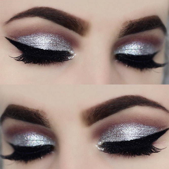 silver and light blue eye makeup