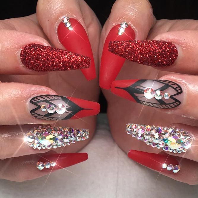 Red bottoms ❤️‍🔥 rhinestones from @bluestreakcrystals 💎 - - - #nails  #acrylicnails #longnails #blacknails #rednails #redbott... | Instagram