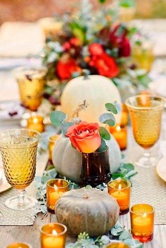 Stylish Fall Wedding Centerpieces With Pumpkins And Candles #fallweddingdecor #weddingcenterpieces