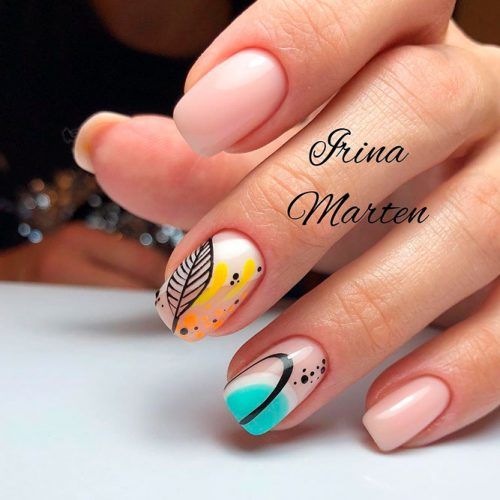 Nude Nails With Abstracted Nail Art #nudenails #abstractednails