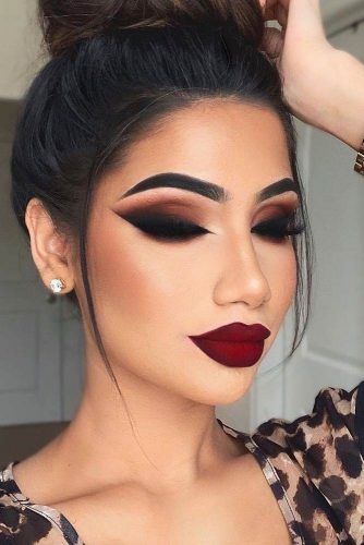 Matte Brown And Black Smokey With Burgundy Lips #mattesmokey