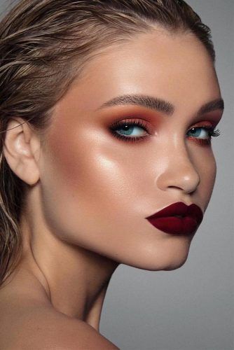 Orange Smokey WIth Matte Burgundy Lipstick #mattelipstick