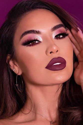 Shimmer Purple Smokey With Matte Lipstick #purplelips