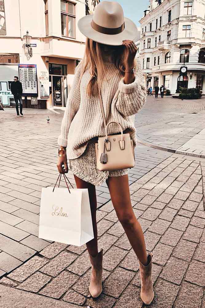 Oversized Sweater With Mini Skirt Outfit #sweater #miniskirt