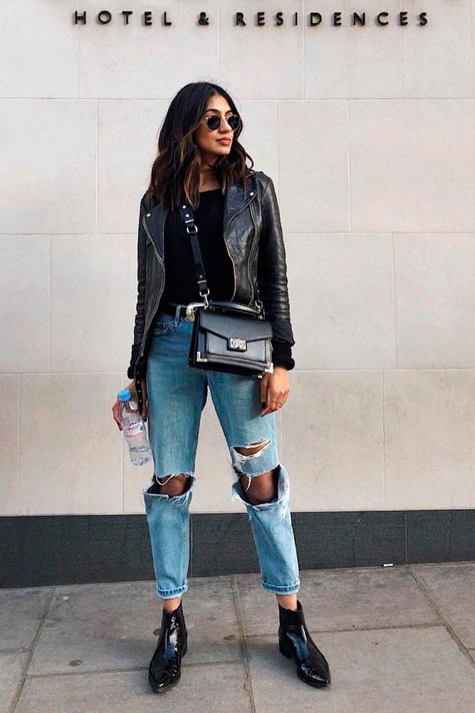 Cool Fall Outfit With Torn Jeans #cooloutfit #stylishlook